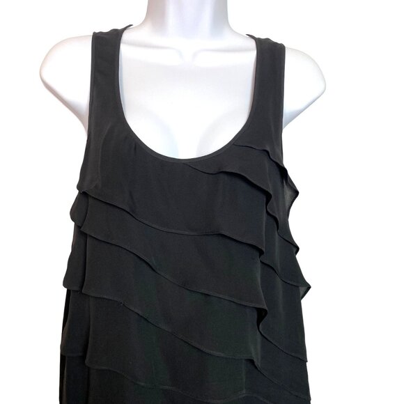 Theory Dorosa Captivate 100% Silk Ruffled Layers Sleeveless Black Mini Dress Sz - Picture 5 of 8